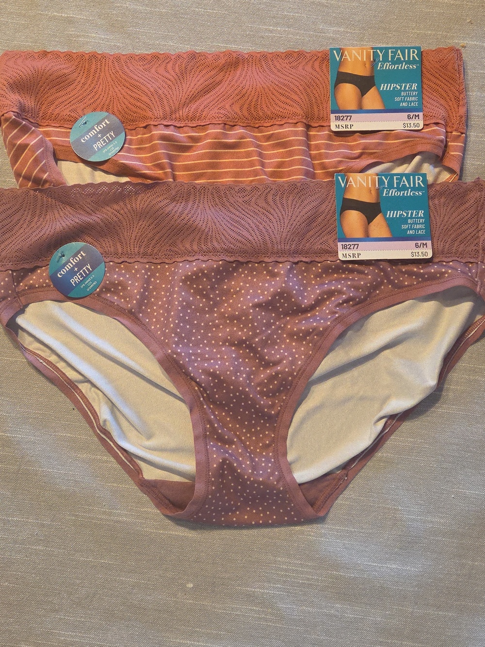 Vanity Fair Effortless Lace Hipster Panties Set Of 2 Size 6 M
